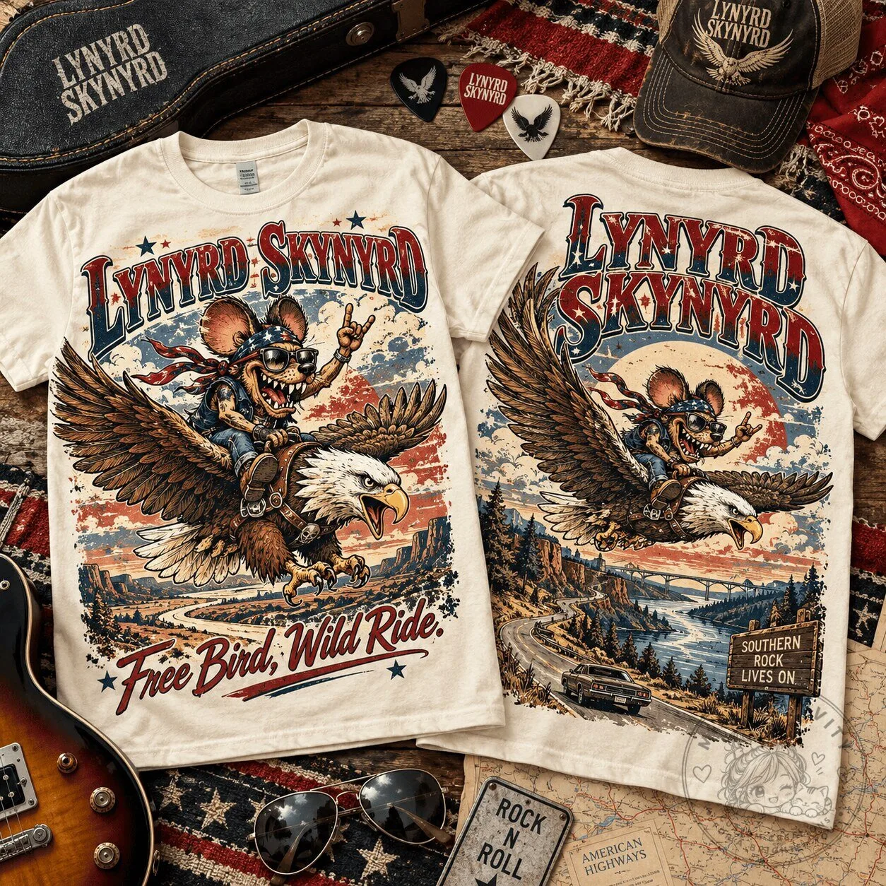 Lynyrd Skynyrd Rat Fink Free Bird Wild Ride Southern Rock T-Shirt