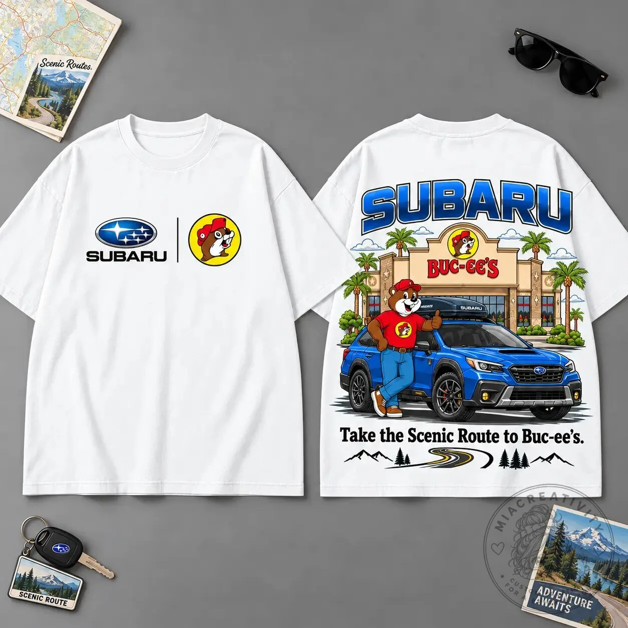 Buc-ee's Subaru Scenic Route Road Trip Graphic T-Shirt for Car Fans 9 Buc-ee