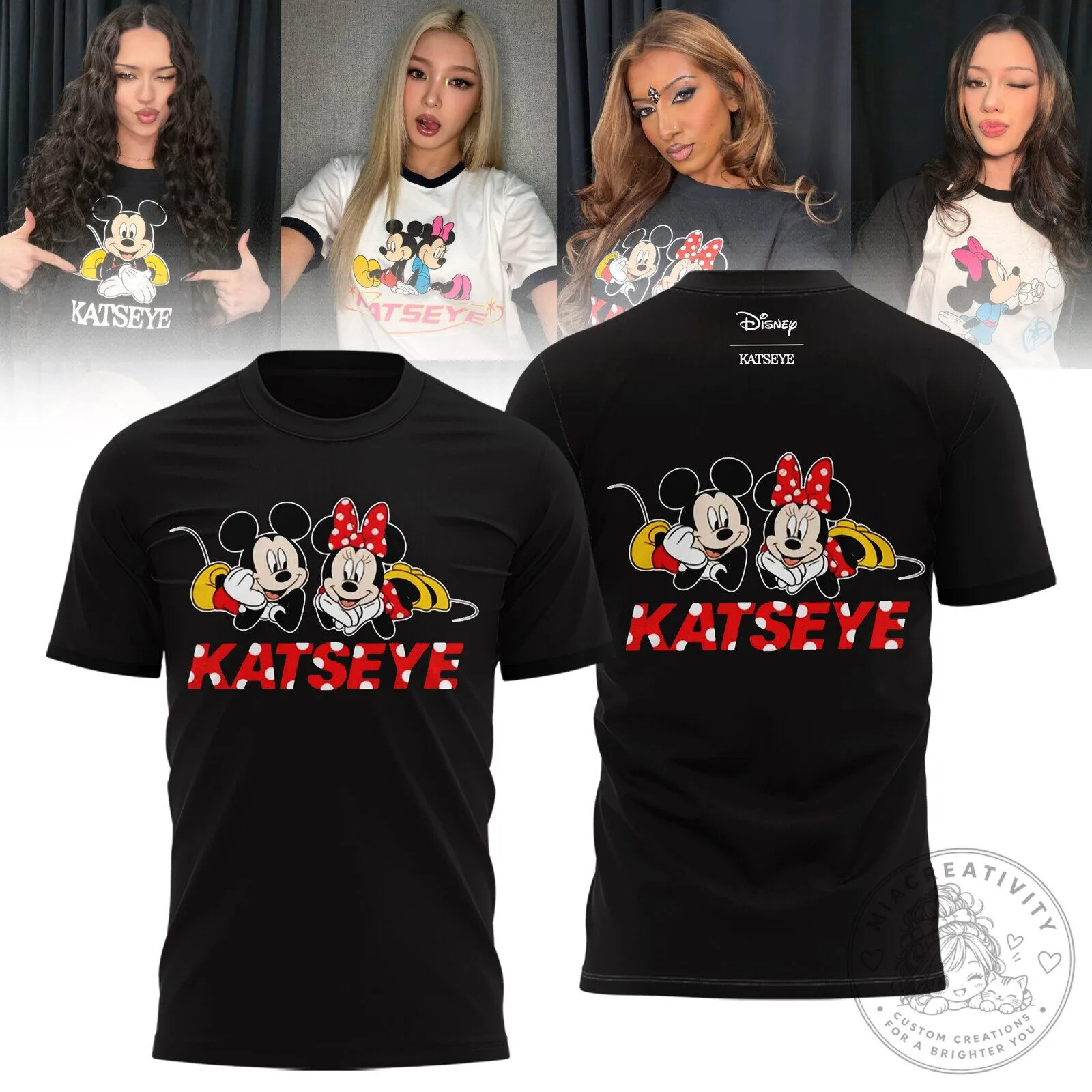 Katseye Disney Mickey Mouse Minnie Mouse Cartoon Character Black T-Shirt 1 Katseye Disney Mickey Mouse Minnie Mouse Cartoon Character Black T-Shirt