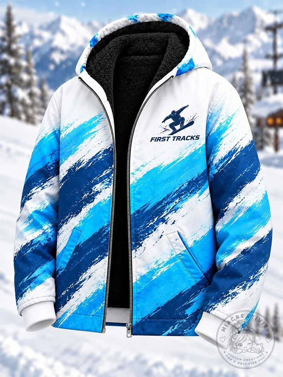 First Tracks Snowboarder Blue White Brush Strokes Winter Sports Jacket