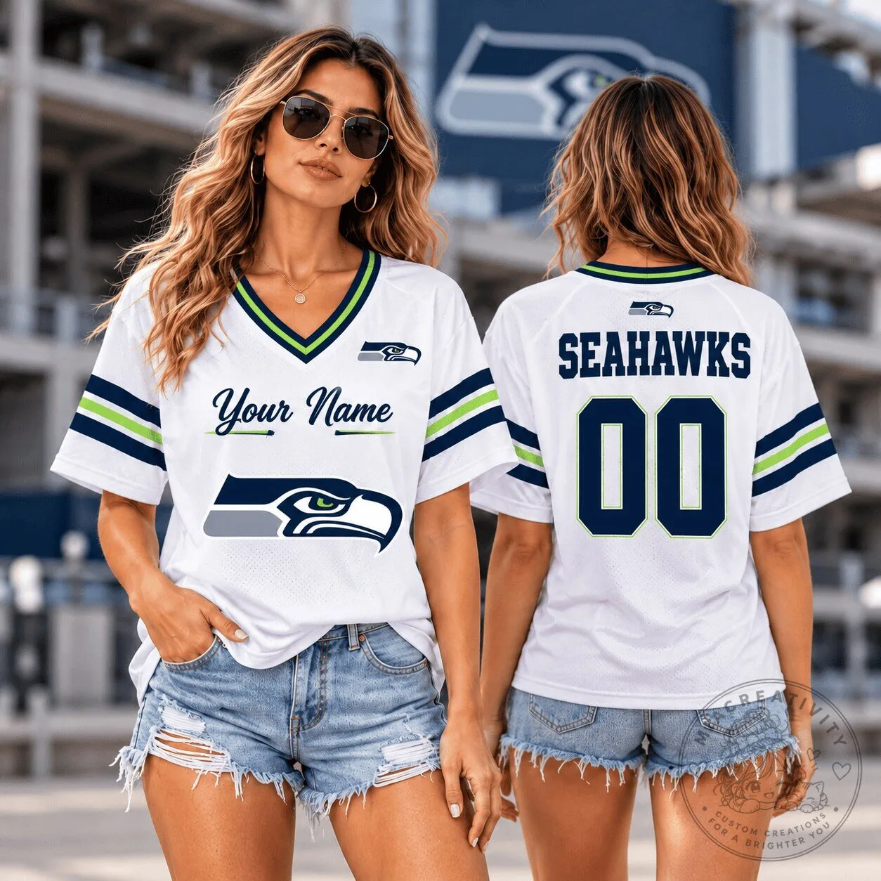 Seattle Seahawks Personalized Name and Number White Football Jersey