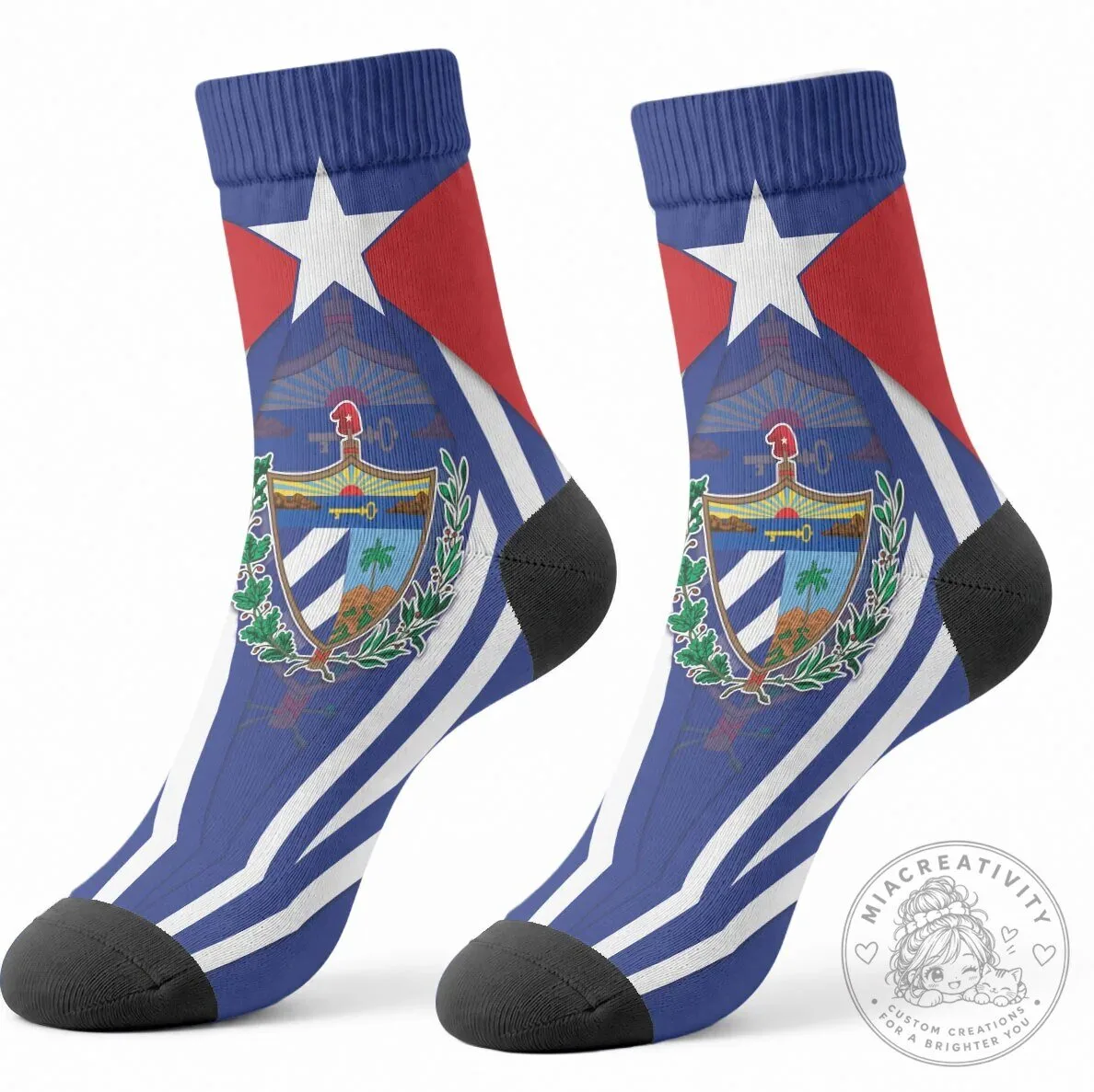 Cuban Flag and Coat of Arms Crew Socks - Viva Cuba Libre Design 8 Cuban Flag and Coat of Arms Crew Socks - Viva Cuba Libre Design