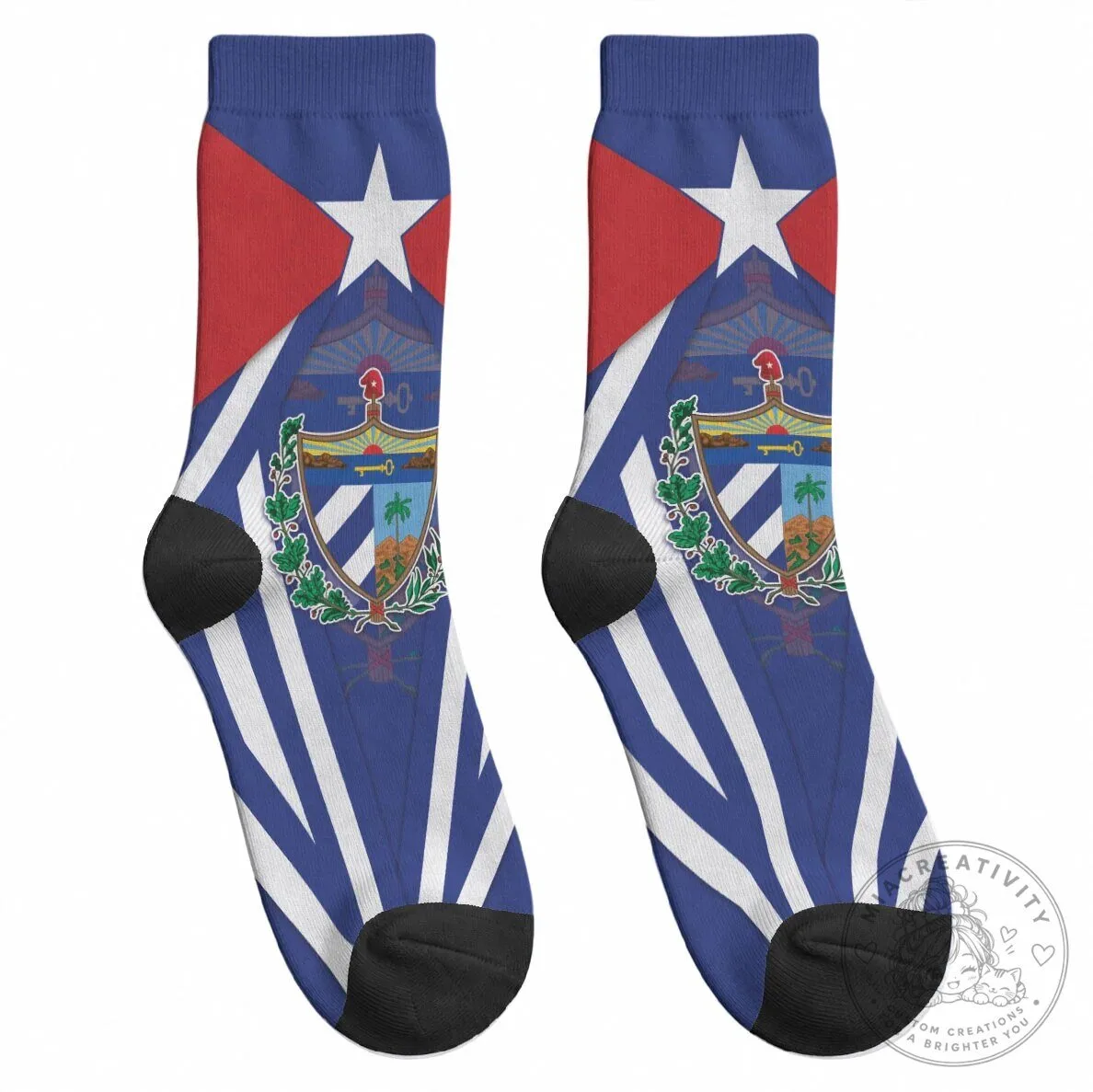 Cuban Flag and Coat of Arms Crew Socks - Viva Cuba Libre Design 9 Cuban Flag and Coat of Arms Crew Socks - Viva Cuba Libre Design
