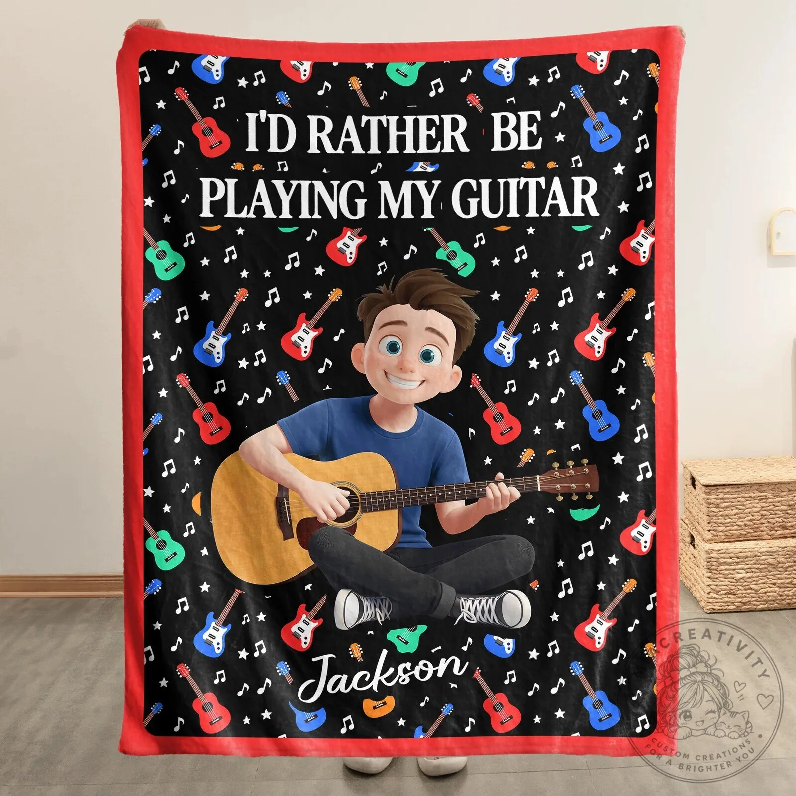 I'd Rather Be Playing My Guitar Personalized Music Lover Blanket