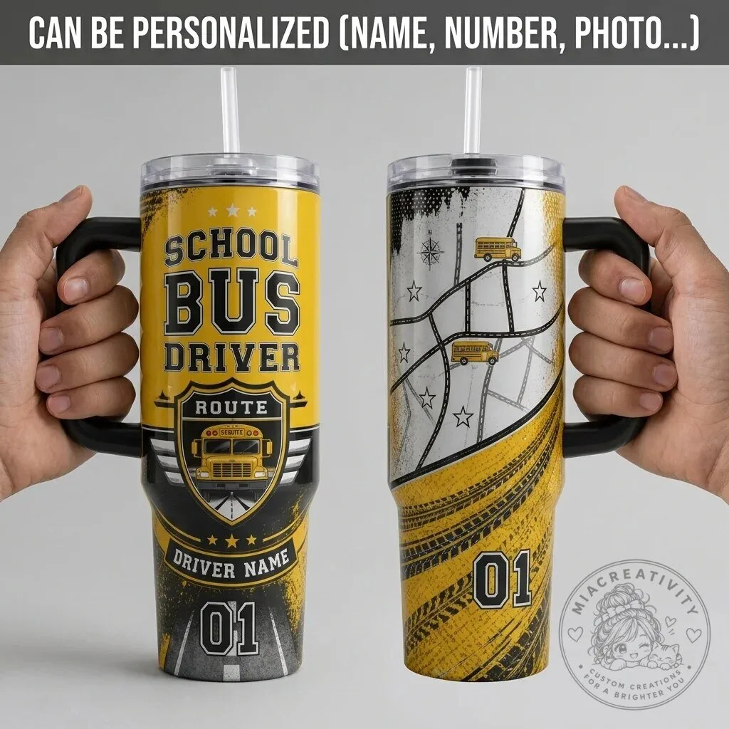 School Bus Driver Personalized 40oz Tumbler with Handle and Straw