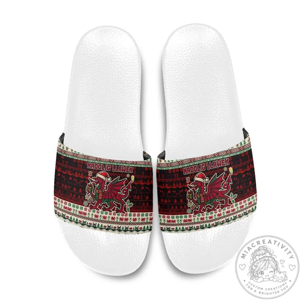 Wales Christmas Nadolig Llawen Welsh Dragon Ugly Sweater Pattern Slide Sandals 12 Wales Christmas Nadolig Llawen Welsh Dragon Ugly Sweater Pattern Slide Sandals