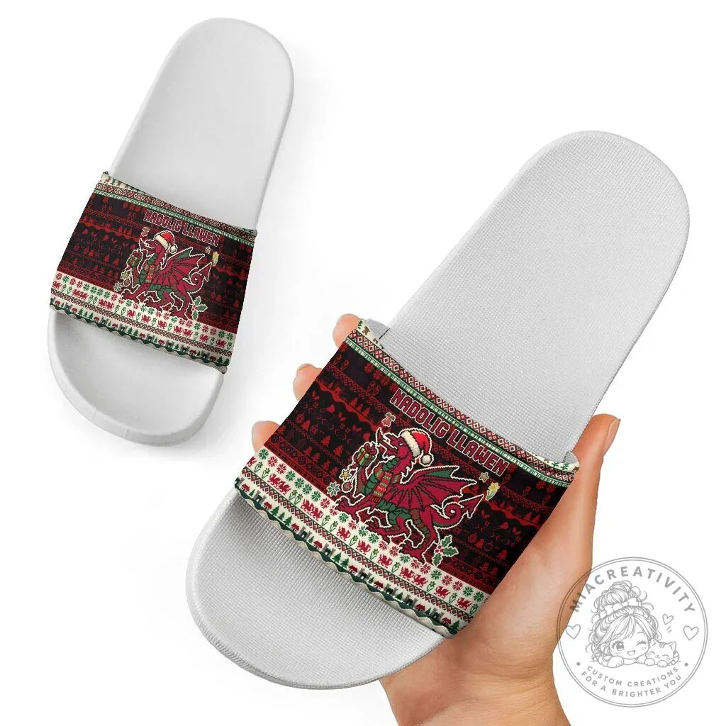 Wales Christmas Nadolig Llawen Welsh Dragon Ugly Sweater Pattern Slide Sandals 13 Wales Christmas Nadolig Llawen Welsh Dragon Ugly Sweater Pattern Slide Sandals