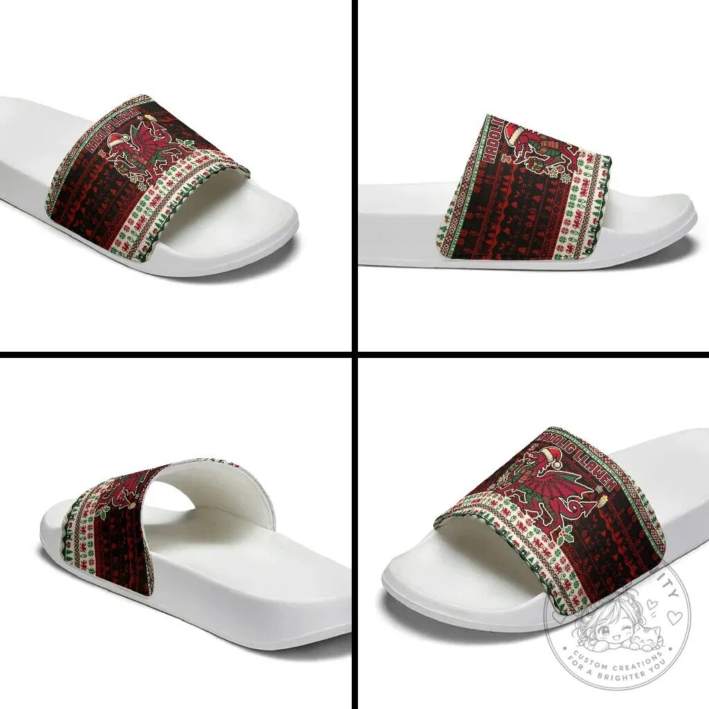 Wales Christmas Nadolig Llawen Welsh Dragon Ugly Sweater Pattern Slide Sandals 15 Wales Christmas Nadolig Llawen Welsh Dragon Ugly Sweater Pattern Slide Sandals