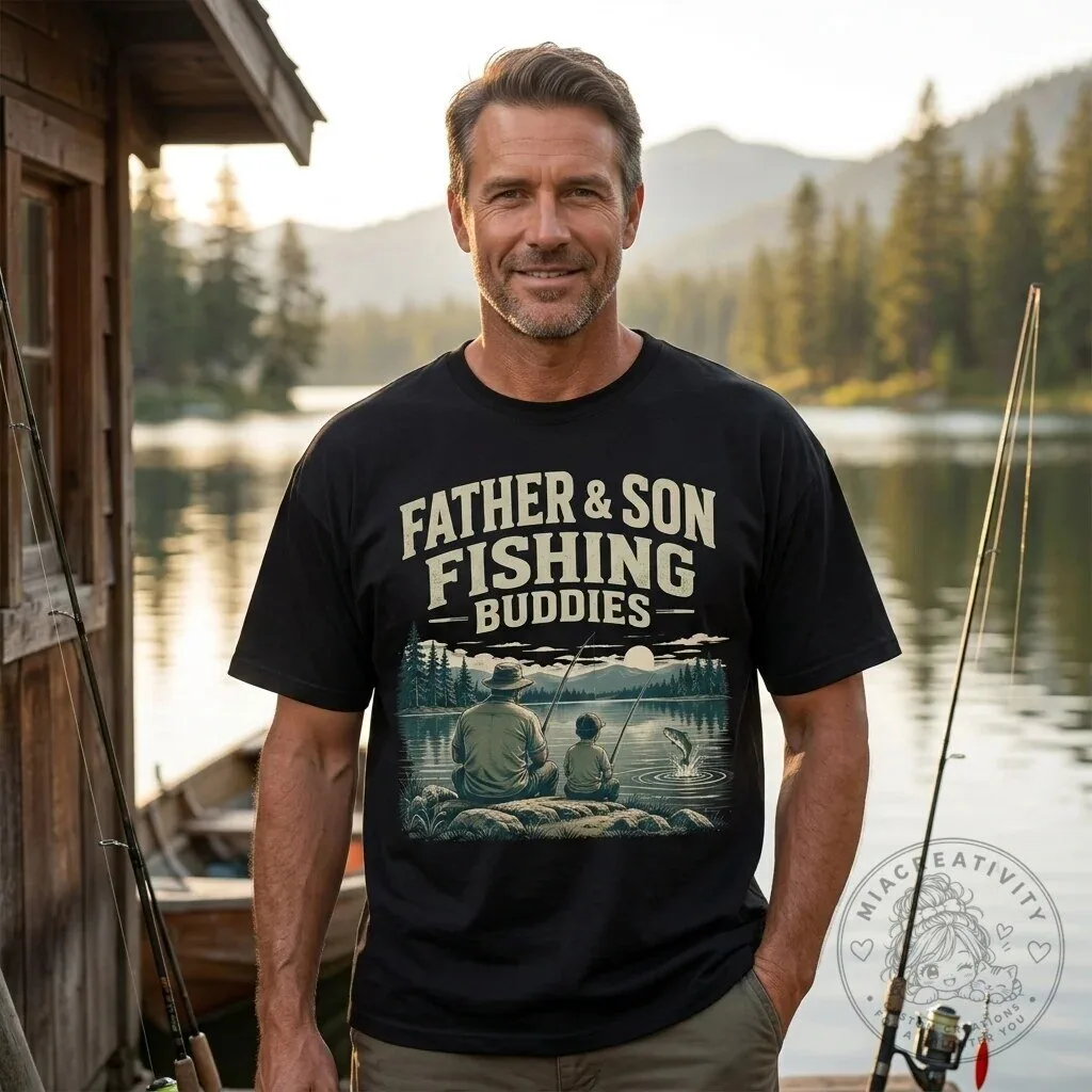 Father And Son Fishing Buddies Lakeside Graphic T-Shirt