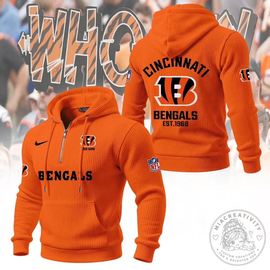 Cincinnati Bengals NFL Football Team Orange Quarter-Zip Hoodie Cincinnati Bengals NFL Football Team Orange Quarter-Zip Hoodie