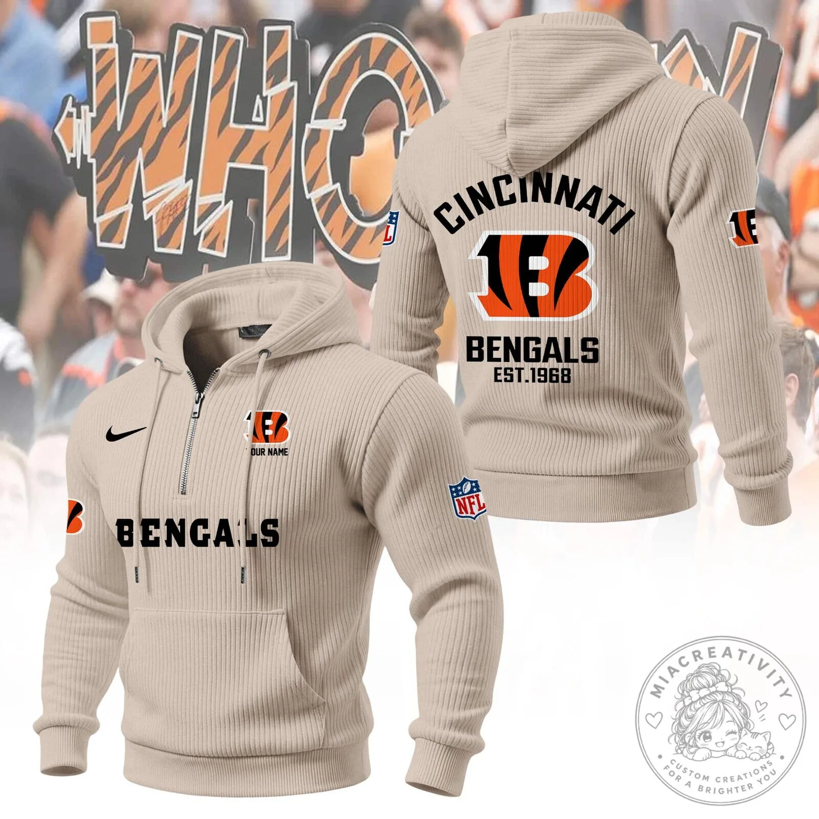Cincinnati Bengals NFL Football Team Orange Quarter-Zip Hoodie 13 Cincinnati Bengals NFL Football Team Orange Quarter-Zip Hoodie