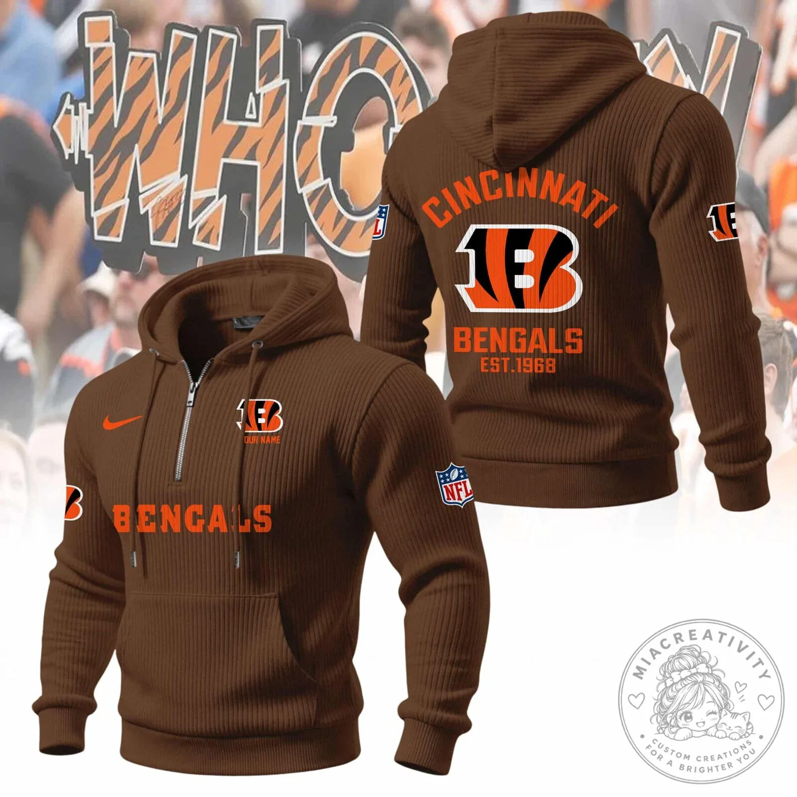 Cincinnati Bengals NFL Football Team Orange Quarter-Zip Hoodie 15 Cincinnati Bengals NFL Football Team Orange Quarter-Zip Hoodie