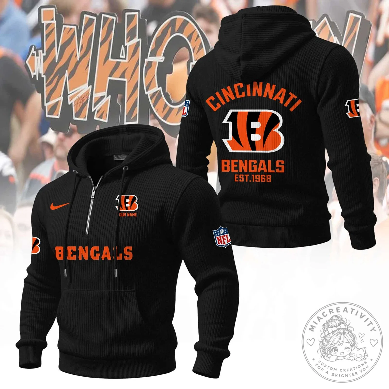 Cincinnati Bengals NFL Football Team Orange Quarter-Zip Hoodie 16 Cincinnati Bengals NFL Football Team Orange Quarter-Zip Hoodie