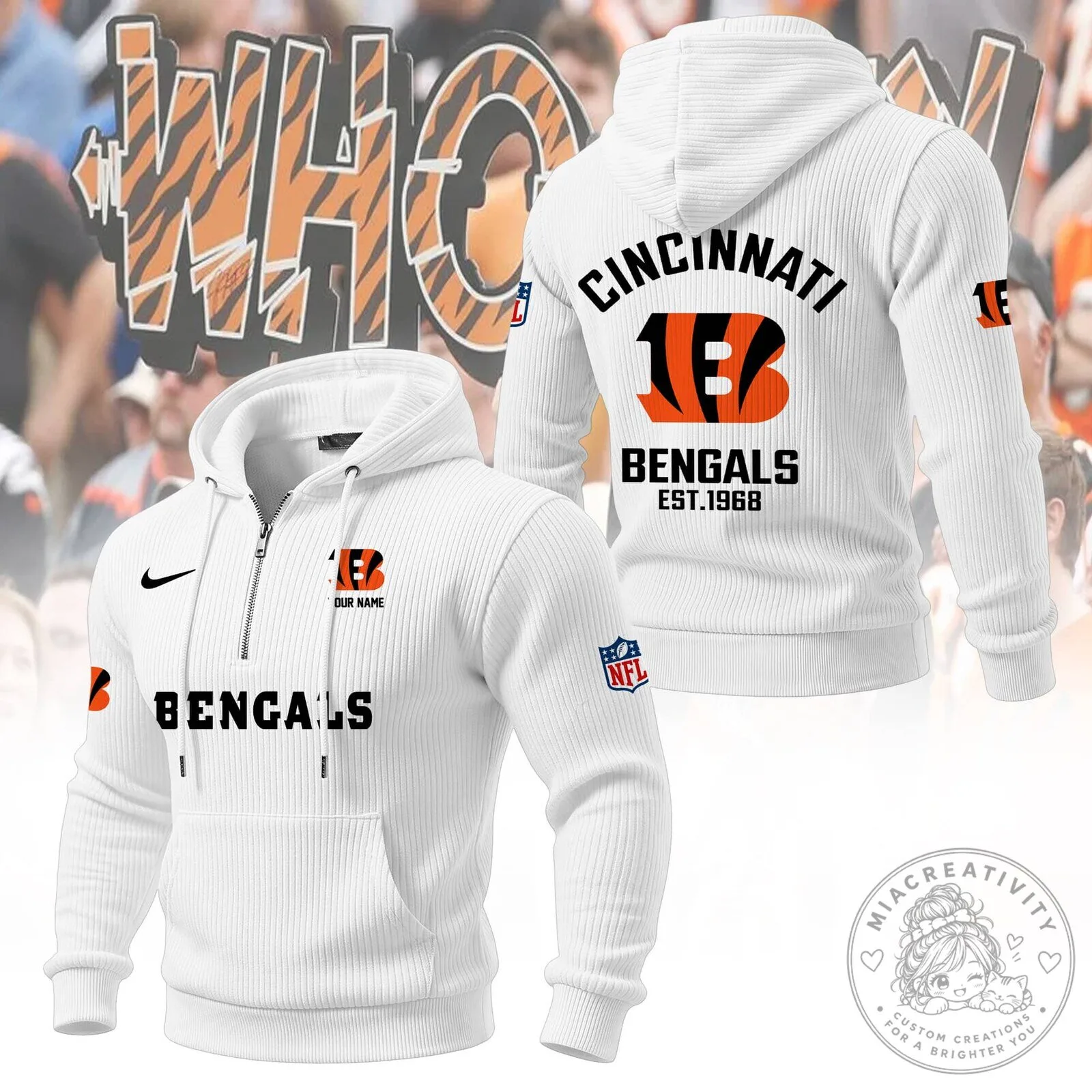 Cincinnati Bengals NFL Football Team Orange Quarter-Zip Hoodie 17 Cincinnati Bengals NFL Football Team Orange Quarter-Zip Hoodie