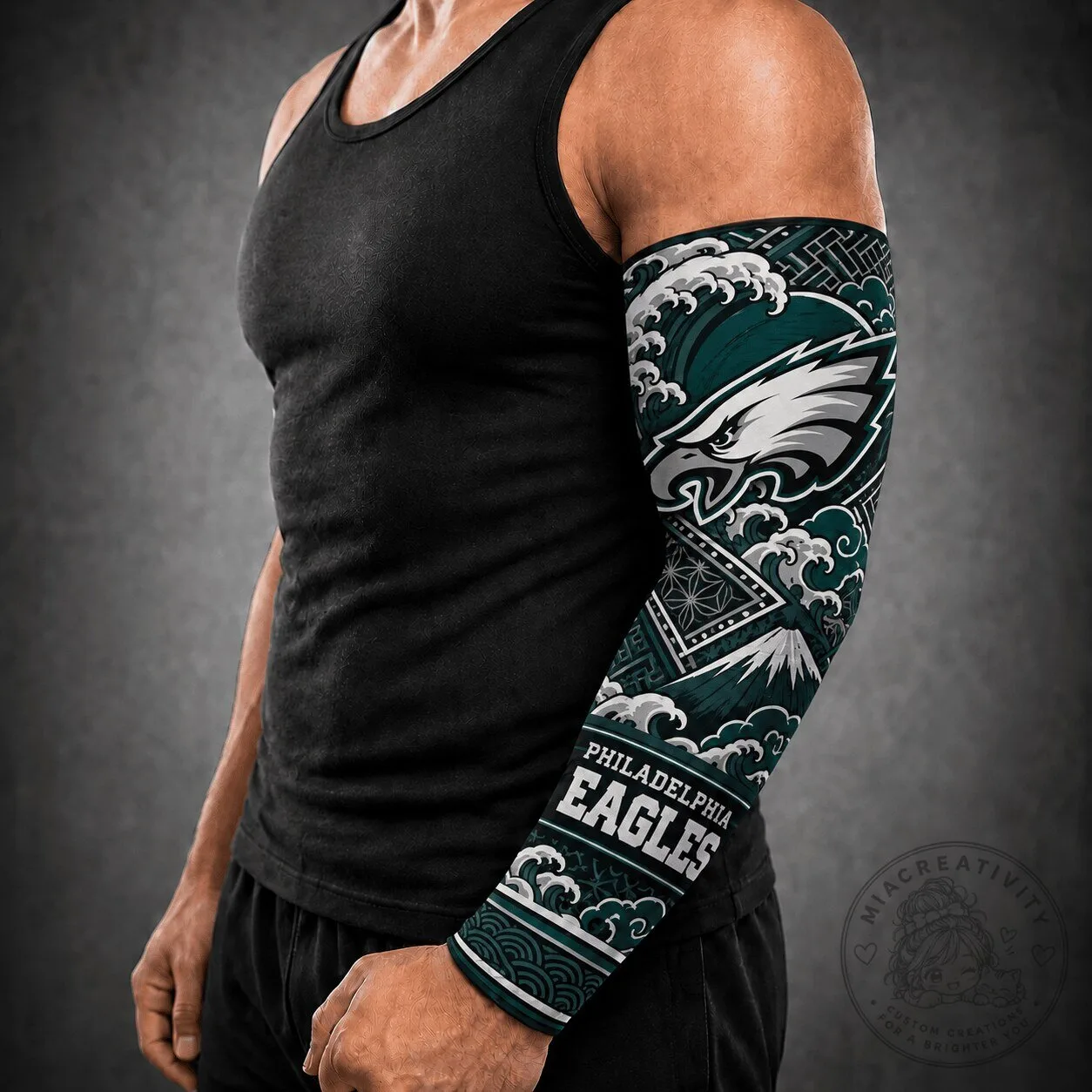 Philadelphia Eagles Japanese Wave Custom Name Arm Sleeve