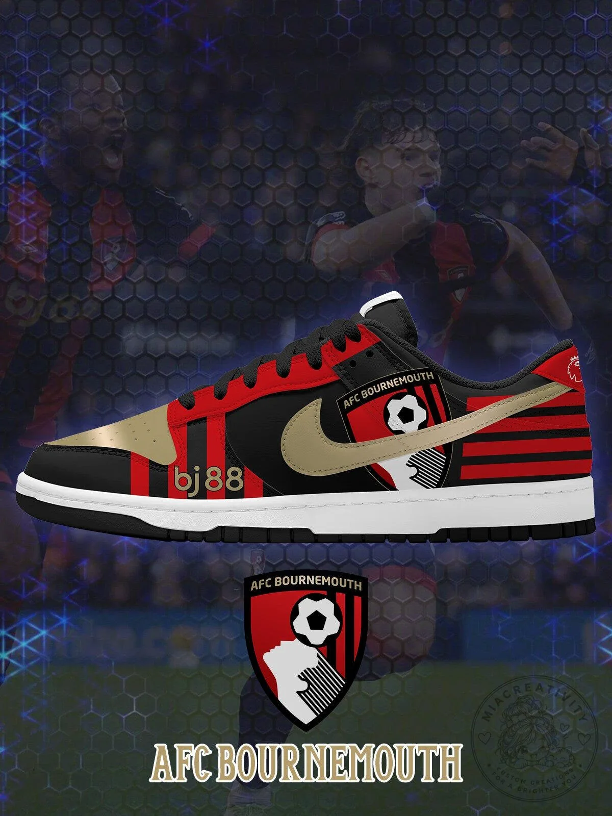 AFC Bournemouth Custom Court-Low Sneakers, Cherries Football Club Fan Shoes