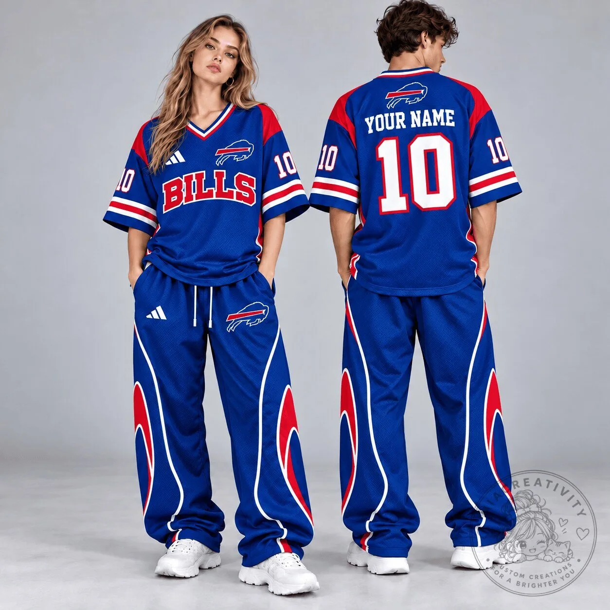 Buffalo Bills Custom Name Number Varsity V-Neck Oversized Football Jersey