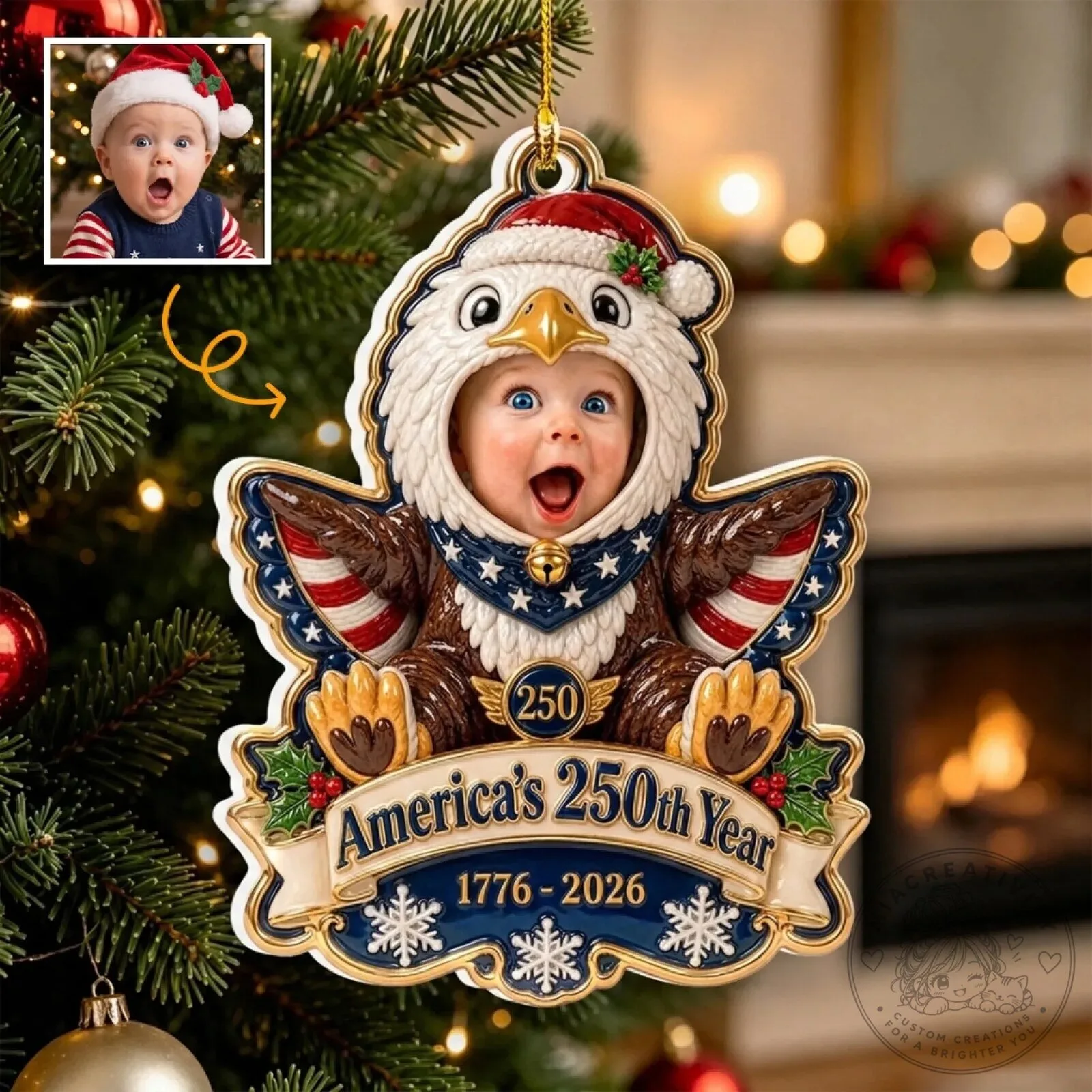 Personalized Baby Eagle America's 250th Year Christmas Tree Ornament 1776-2026