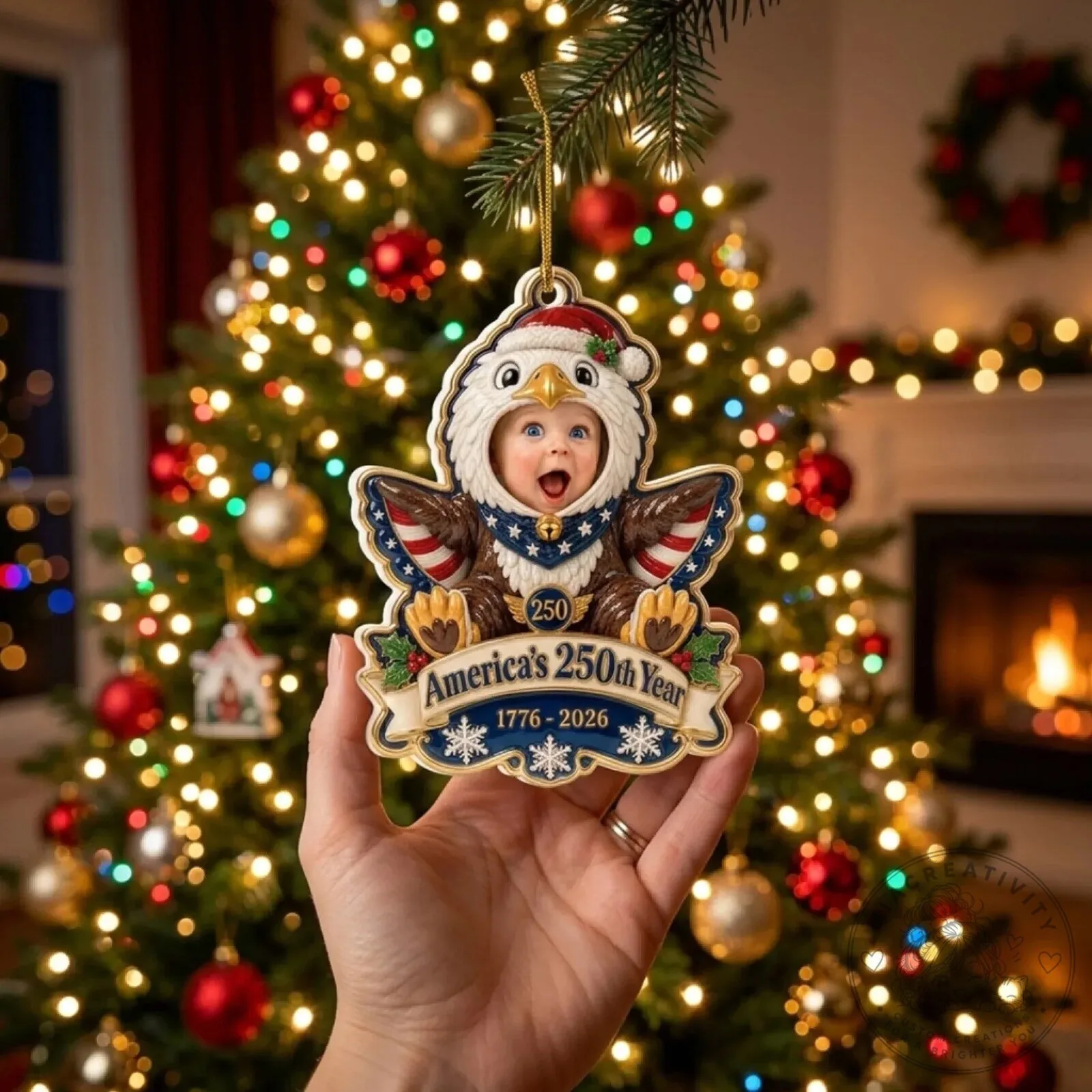 Personalized Baby Eagle America's 250th Year Christmas Tree Ornament 1776-2026 10 Personalized Baby Eagle America
