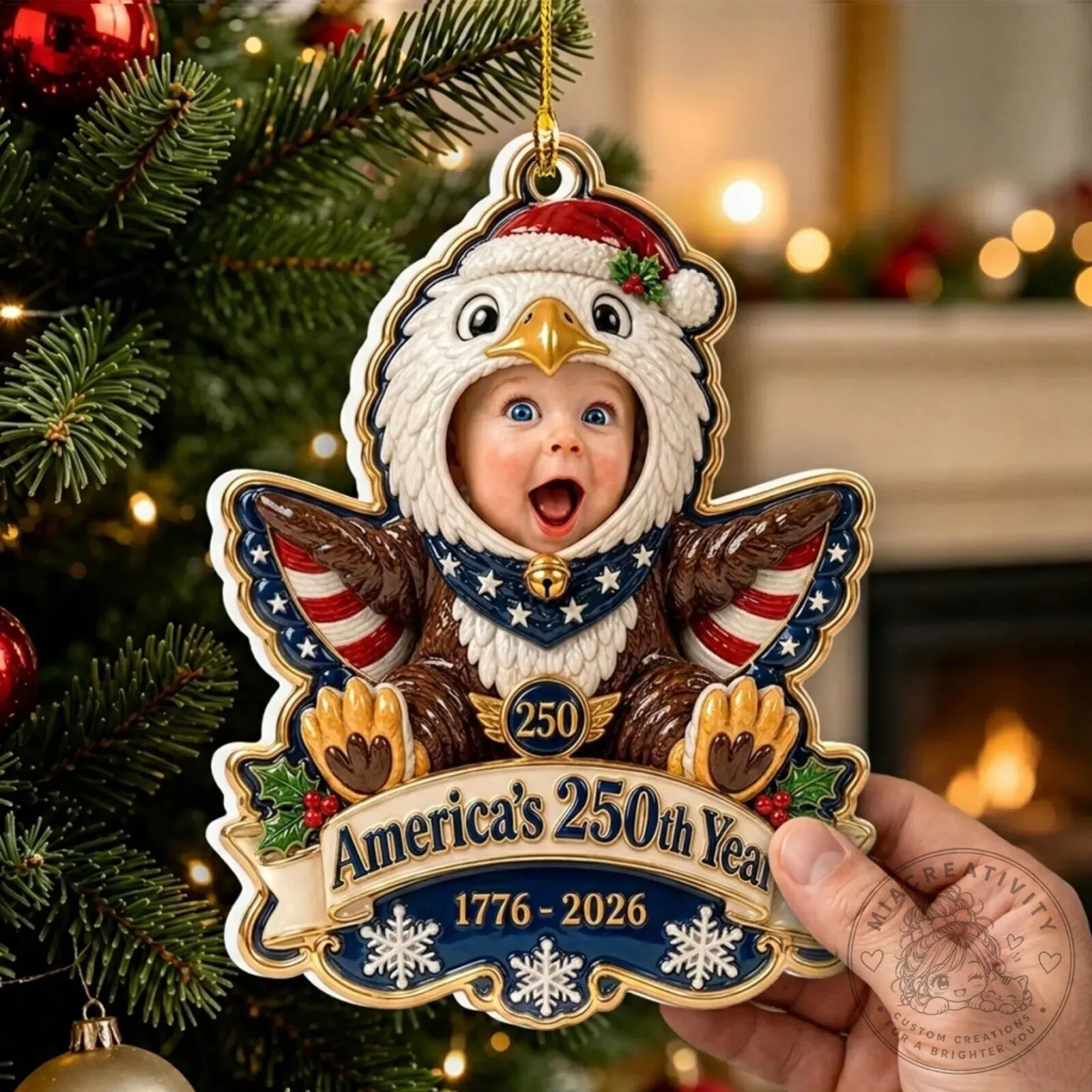 Personalized Baby Eagle America's 250th Year Christmas Tree Ornament 1776-2026 12 Personalized Baby Eagle America