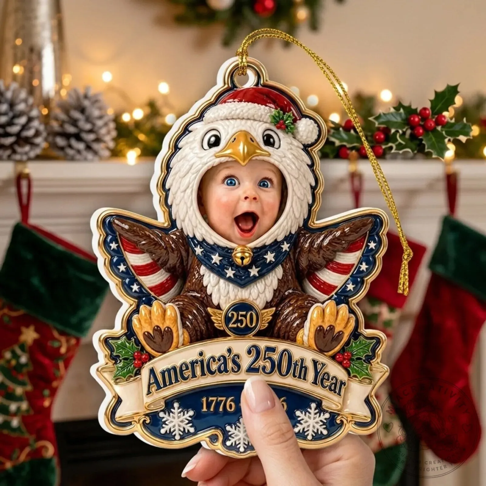 Personalized Baby Eagle America's 250th Year Christmas Tree Ornament 1776-2026 13 Personalized Baby Eagle America