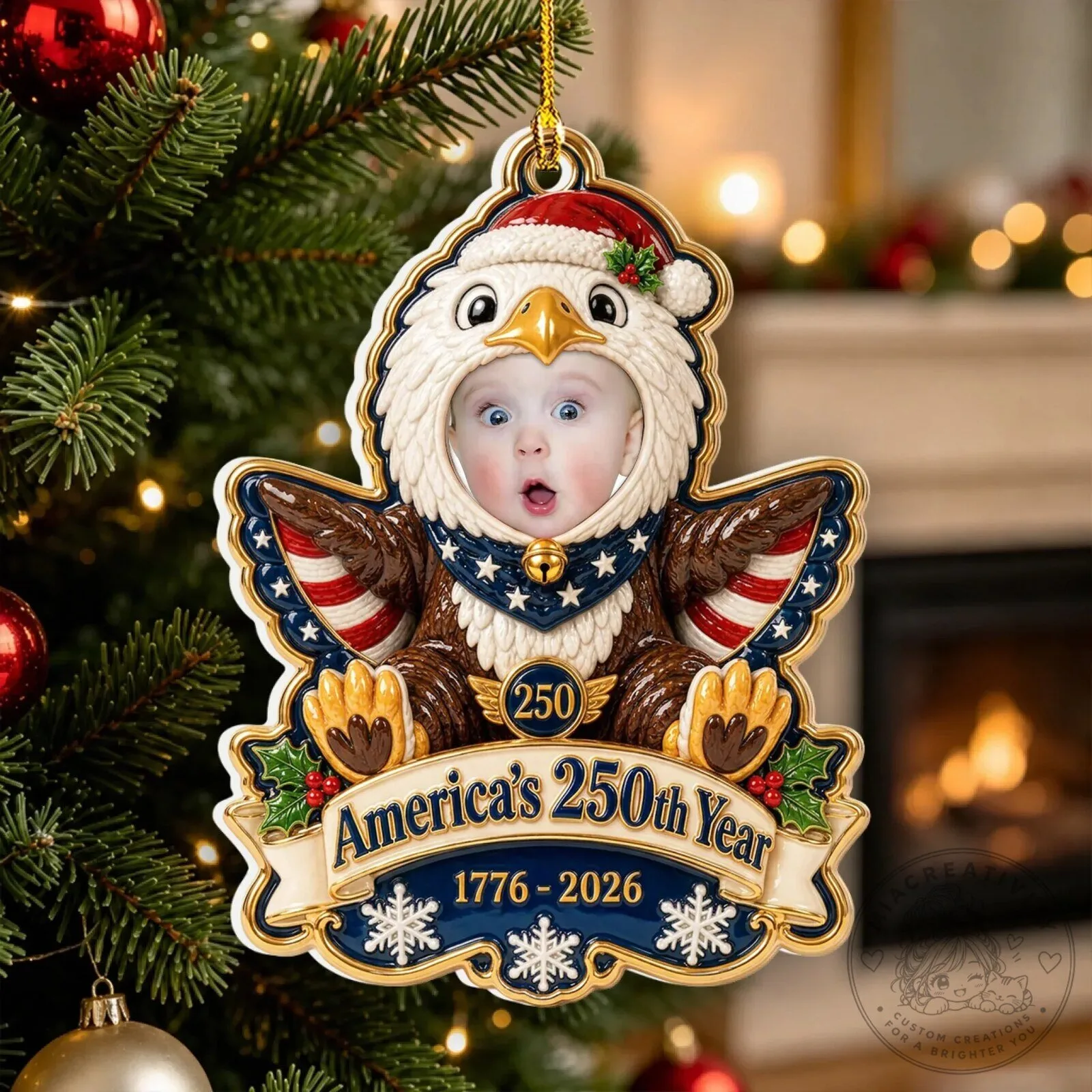 Personalized Baby Eagle America's 250th Year Christmas Tree Ornament 1776-2026 14 Personalized Baby Eagle America