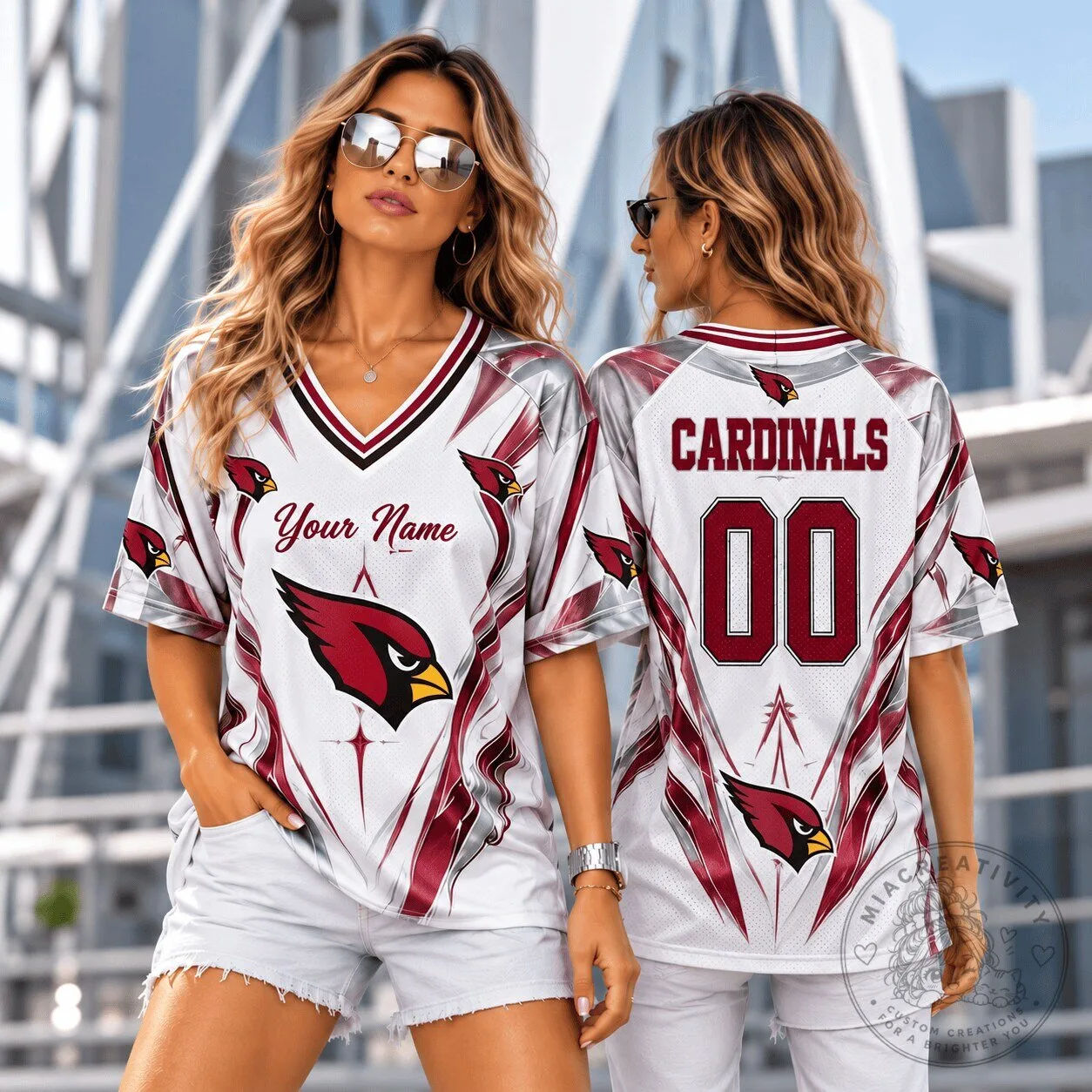 Arizona Cardinals NFL Personalized Name Number Silver Chrome Football Jersey