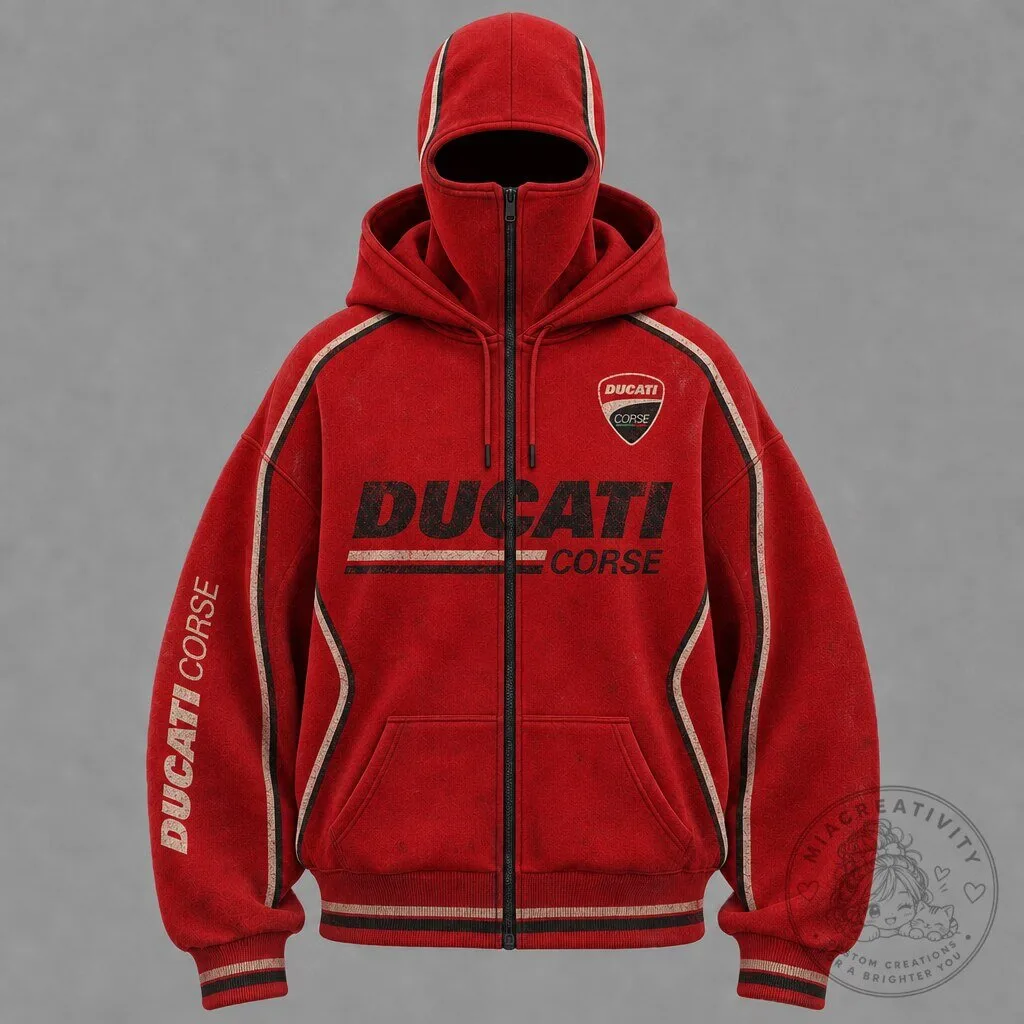 Ducati Corse Motorcycle Racing Team Full-Zip Hoodie with Balaclava Hood 3 Ducati Corse Motorcycle Racing Team Full-Zip Hoodie with Balaclava Hood