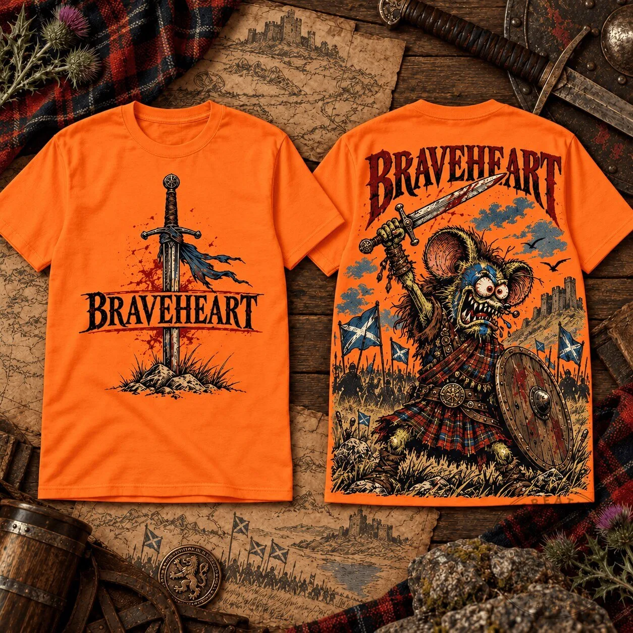 Braveheart Rat Fink Vintage Graphic Design T-Shirt for Historical Movie Lovers